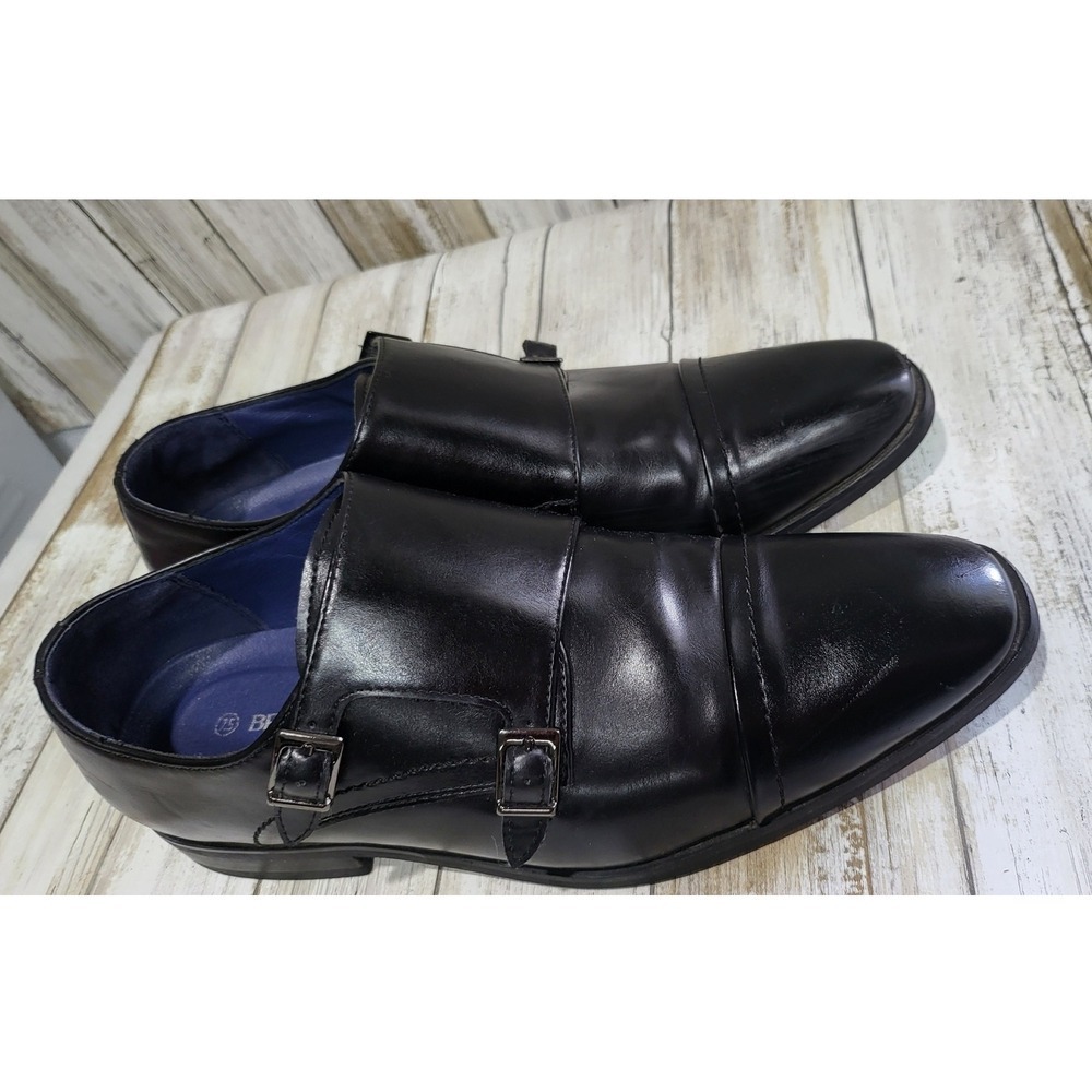 Bruno Marc Mens Black Double Monk‎ Strap Dress Shoes Size 7.5M Cap Toe - Picture 5 of 11